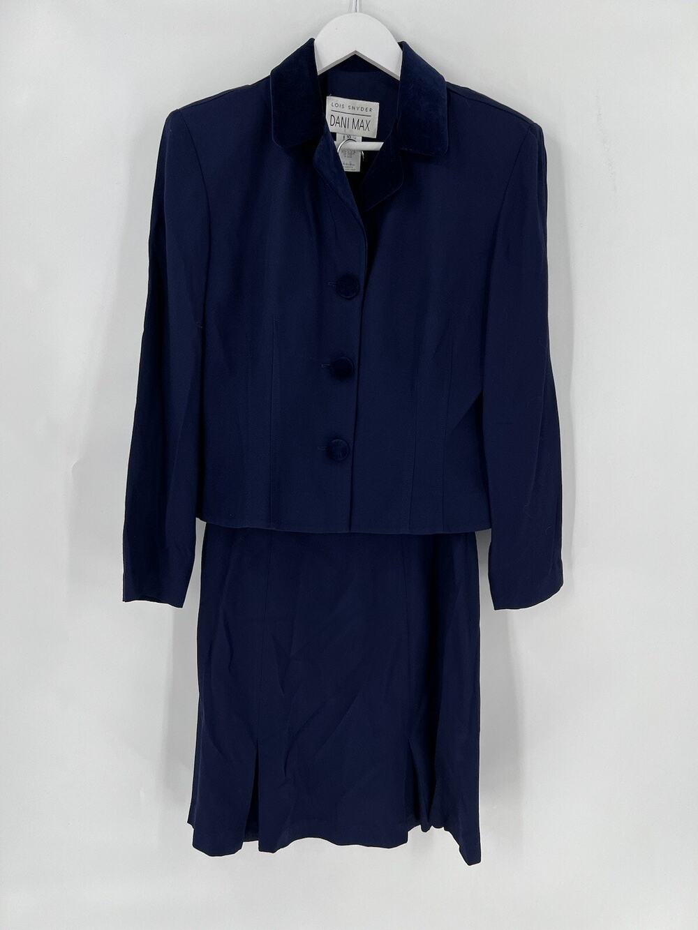 Lois Snyder Dani Max Vintage Skirt Suit Womens 10 Navy Blue Velvet 80s Career